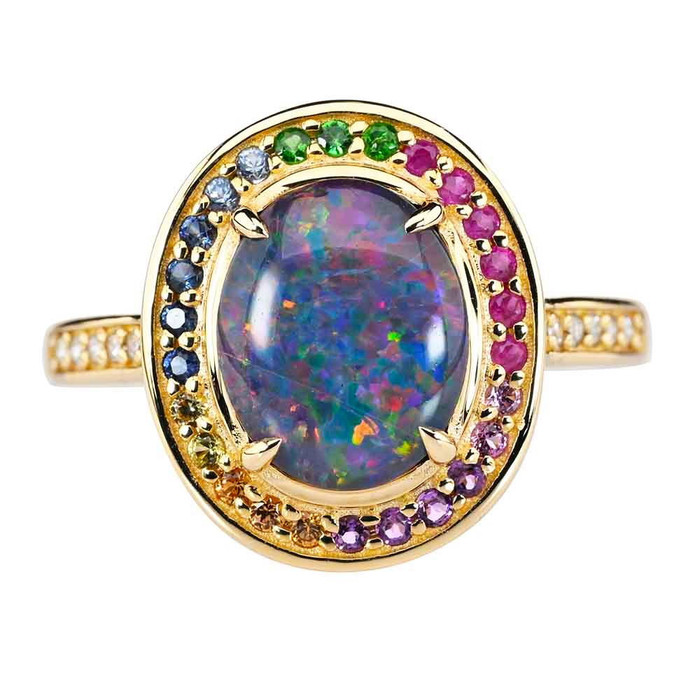 SWEET JOY 14KT YELLOW GOLD & DIAMOND AUSTRALIAN OPAL RING