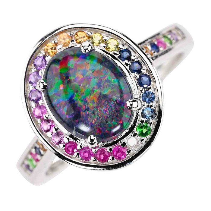 RAINBOW PARADE STERLING SILVER AUSTRALIAN OPAL RING RAINBOW PARADE STERLING SILVER AUSTRALIAN OPAL RING