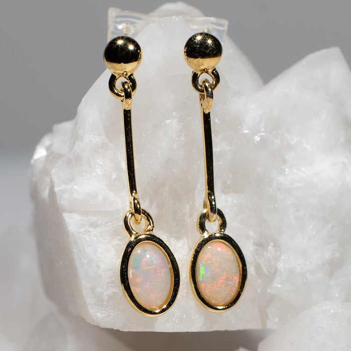 ECHOES 18KT GOLD PLATED AUSTRALIAN WHITE OPAL EARRINGS ECHOES 18KT GOLD PLATED AUSTRALIAN WHITE OPAL EARRINGS