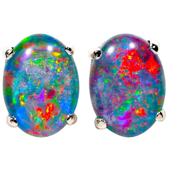 *   A COLOR CONSCIOUS STERLING SILVER AUSTRALIAN OPAL EARRINGS
