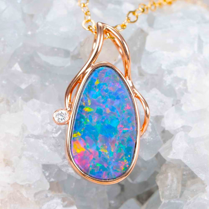 POWDERED SUGAR 14KT ROSE GOLD & DIAMOND AUSTRALIAN OPAL NECKLACE POWDERED SUGAR 14KT ROSE GOLD & DIAMOND AUSTRALIAN OPAL NECKLACE