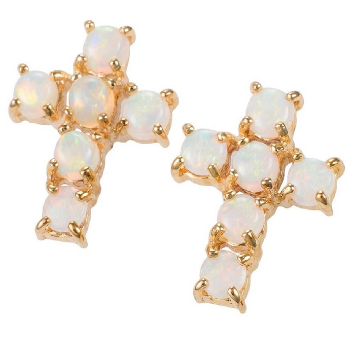 * INNER PEACE 14KT YELLOW GOLD AUSTRALIAN SOLID WHITE OPAL STUD EARRINGS