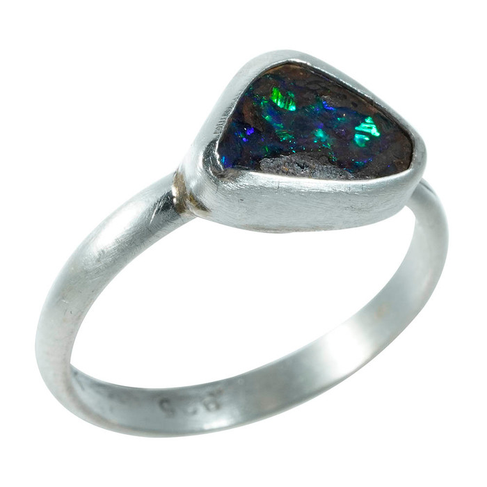 *TREND SETTER STERLING SILVER AUSTRALIAN SOLID BOULDER OPAL RING