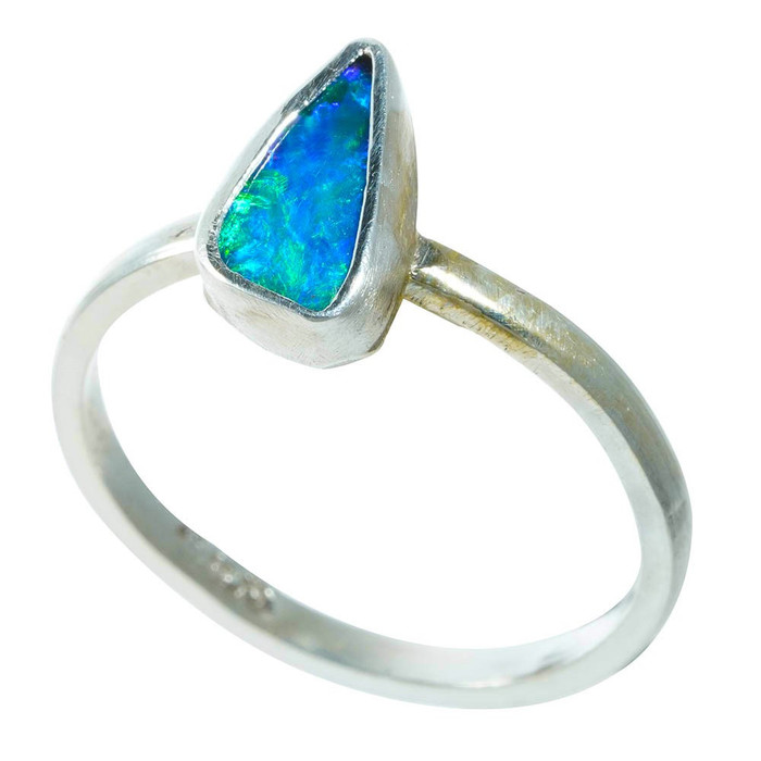 * 1 SPARKLED SPLASH STERLING SILVER AUSTRALIAN SOLID BOULDER OPAL RING