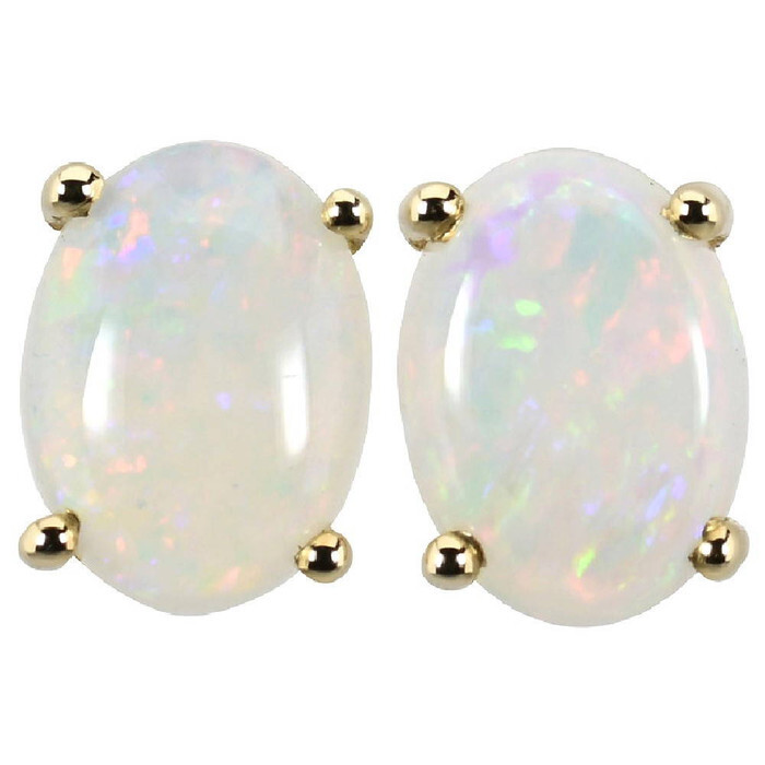 * A brilliant fire 18kt gold plated australian white opal stud earrings