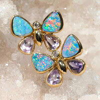 BUTTERFLY WINGS 14KT GOLD & DIAMOND AUSTRALIAN OPAL EARRINGS