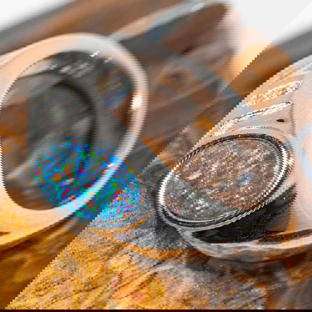 RAINBOW FLAME STERLING SILVER AUSTRALIAN OPAL RING