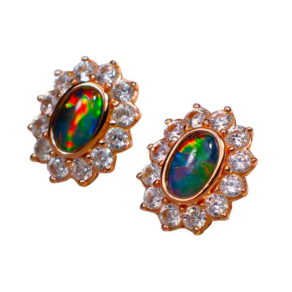 COLOR BLAST 18kt ROSE GOLD PLATED AUSTRALIAN OPAL STUD EARRINGS