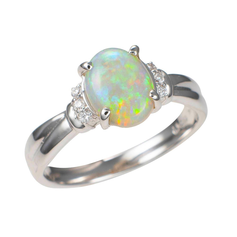 KRISHA 14KT WHITE GOLD & DIAMOND AUSTRALIAN OPAL RING