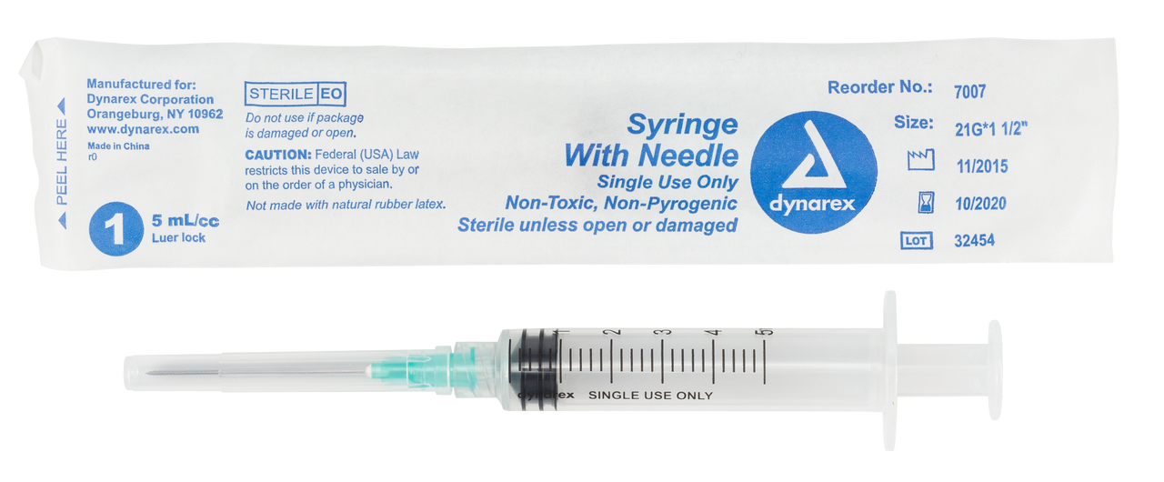 Syringes With Needle - 5cc - 21G, 1.5 needle