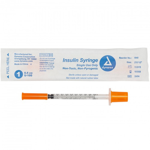 Insulin Syringe N/S - Individual Wrapped - 1cc, 28G, 1/2" needle, 5/100/CS, insulin syringes and medical supplies from EMRN medical equipment canada