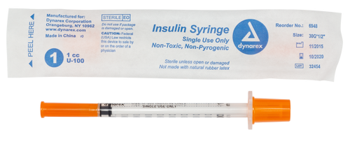 Insulin Syringe N/S - Individual Wrapped - 1cc, 30G, 1/2" needle, 5/100/cs, insulin syringes and needles for insulin, medic supplies canada