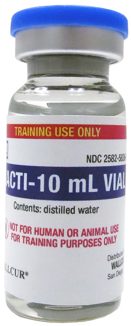 Practi-10 mL Vial for clinical training. Teach your students the sterile techniques of vial handling, air replacement, dosage aspiration and needle withdrawal.

Practi-10 mL Vial is filled with 10 mL of distilled water, is safe for use with Manikins and is ideal for skills training for nursing, EMS and pharm tech programs.