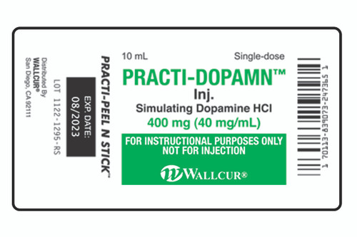 Each Practi-Dopamne label sticks easily to our Practi-10 mL Vial instantly changing the vial to the new drug dosage.