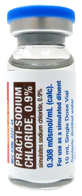 Practi-Sodium Chloride 0.9% for clinical training is a diluent that can be used with Practi-Powder to simulate reconstitution training. Teach your students the sterile techniques of vial handling, air replacement, dosage aspiration reconstitution, and needle withdrawal.