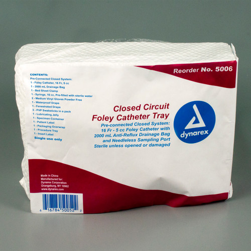 The Closed Circuit Foley Catheter Kits are ready to use closed catheter system providing a safe, simple catheterization designed to reduce the risk of urinary tract infections. Each is sterile and packaged in a tray ready to use.