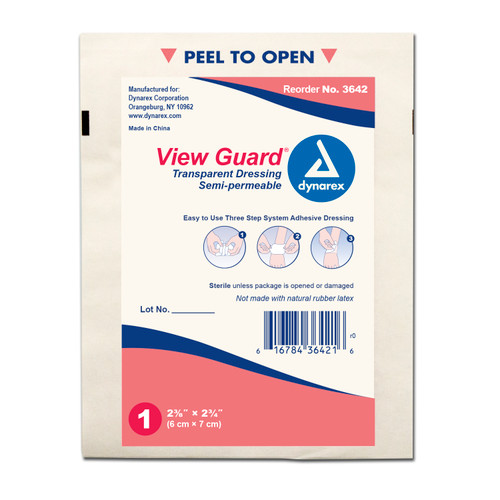 Dynarex View Guard Sterile Transparent Dressings provide a breathable barrier for wounds, letting air in while keeping moisture vapors and fluid out. These transparent dressings are an easy to apply and conform to difficult body contours.