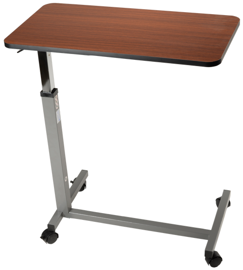 The Dynarex Offset Overbed Table rises and lowers easily, requiring the slightest of upward pressure, making it user friendly for all ages and needs. The table top is equipped with an easy spring-loaded lift mechanism, locking firmly and safely into place once the desired height is reached. This table is constructed with an attractive wood-grain laminate top, with a molded edge.