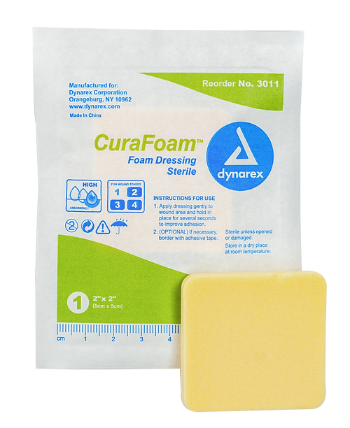 A non-bordered, sterile dressing used to manage and treat chronic and acute partial and full thickness wounds. The dressing provides a warm, moist and cushioned healing environment.



Dynarex’s CuraFoam Dressing provides a sterile, warm, moist healing environment, preventing bacterial contamination to promote faster healing. It is made of a non-adherent, absorbent polyurethane foam that allows exudate to be absorbed while providing cushioning for comfort to the wound. Available in three convenient sizes, the dressing, helps manage pain, prevents bacterial contamination and accelerates wound healing.