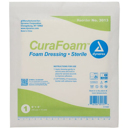 A non-bordered, sterile dressing used to manage and treat chronic and acute partial and full thickness wounds. The dressing provides a warm, moist and cushioned healing environment.



Dynarex’s CuraFoam Dressing provides a sterile, warm, moist healing environment, preventing bacterial contamination to promote faster healing. It is made of a non-adherent, absorbent polyurethane foam that allows exudate to be absorbed while providing cushioning for comfort to the wound. Available in three convenient sizes, the dressing, helps manage pain, prevents bacterial contamination and accelerates wound healing.