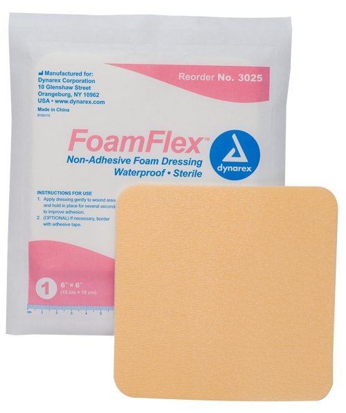 Non-Adhesive Waterproof foam dressings provide a comfortable, warm, moist wound environment and is made with a semi-permeable film to help prevent external bacterial contamination. The foam is flexible and conforms to hard to dress areas.



Dynarex’s FoamFlex Non-Adhesive Waterproof Foam Dressing maintains a sterile, comfortable, warm, moist wound environment to help protect against contamination, reduce pain and promote faster healing. The dressing is designed with a semi-permeable film to let oxygen through while preventing bacterial contamination.