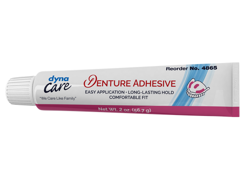 Dynarex's Denture adhesive offers a strong bond and firmly holds dentures in place while forming a seal to keep food particles out. The adhesive cream is easily applied providing a comfortable, long lasting hold.