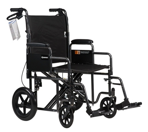 The Dynarex DynaRide Bariatric Transport Wheelchairs is a dependable chair that will last through wear and tear, while accommodate patients with wider seat and higher weight capacity requirements. Constructed of carbon reinforced steel frame, black-padded nylon upholstery with chart pocket for added convenience. This chair has 12-inch rear wheels with a companion activated braking system which is ideal for locking the rear wheels during patient transfers and providing added safety and control. The DynaRide Bariatric Transport Wheelchairs come standard with detachable desk length arms with padded arm rests and swing-away footrests.
