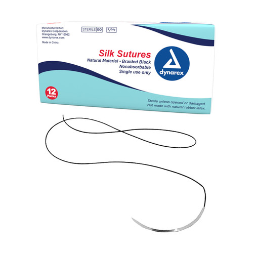 Dynarex Braided Silk Sutures are non-absorbable sutures made from natural silk that is degummed to remove any extraneous materials. These Silk sutures maintain optimal knot strength and easy handling, making them ideal for soft tissue closures. The braided Silk Sutures are black for high visibility and packaged in sterile pouches.