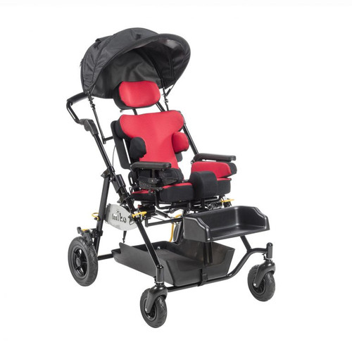 Play, engage, and participate on the go with the Miko pediatric mobility chair. Available in 3 fun colors, and 2 sizes, the Miko offers a sporty frame, stylish flexi seating, and superb positioning support for children with limited mobility.