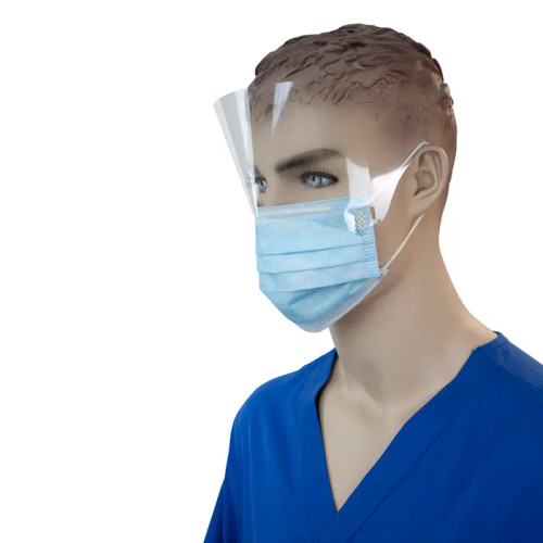Procedure Face Mask - with Ear Loop and Plastic Shield, Blue