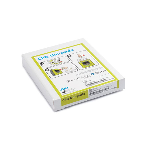 Truly universal, these pads can be used in an adult or child rescue. For child rescue, reposition the CPR Uni-padz® as shown and activate the child rescue mode. CPR Uni-padz III electrodes provide full CPR feedback for adult patients and have a five-year installed shelf life.