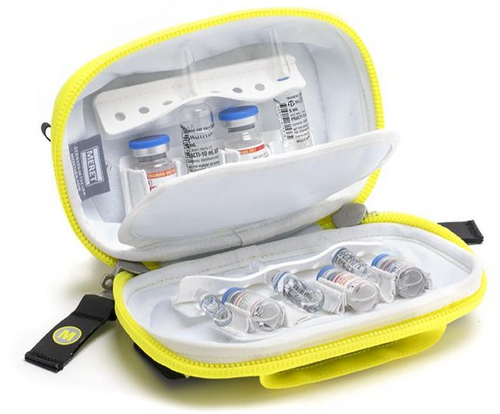 The MINI MED™ PRO X is a compact secure solution to organizing and carrying multiple ampules and vials from 2 ML to 10 ML.


Constructed from wipe-clean infection control materials, the TUFF-SHELL™ protective exterior protects your ampules and vials while securely organizing them in unique medication cards that can be removed and customized. This lockable module includes 2 vial cards and 2 ampule cards, storing up 24 medications depending on their size. The backside of the module has a belt clip and MOLLE attachments and the sides have webbing loops to quickly attach to carabiners. The inside has a padded divider to reduce glass on glass exposure and damage. The top of the module has a quick grab handle and the front has a removable tape plate for customization.