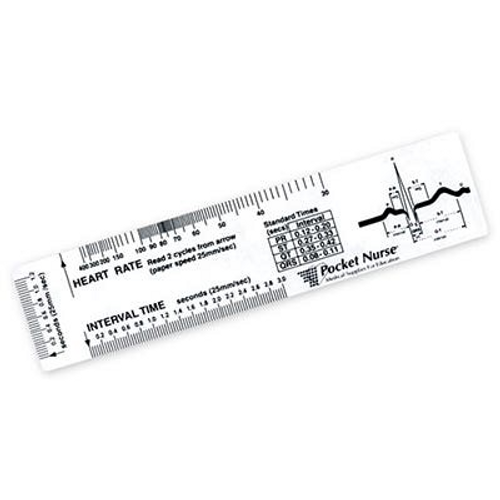 Measures heart rate and interval times
Standard interval times on ruler for reference