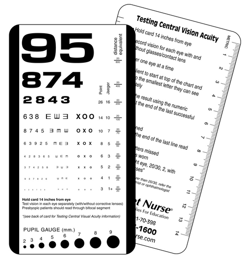 Pocket Nurse® Pocket Eye Chart, Eye charts and simulated medications from Pocket Nurse at EMRN medical supplies online Canada