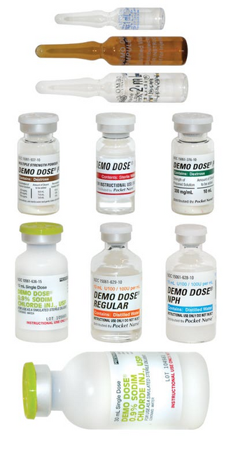 Featuring all Demo Dose®-branded products, this predesigned bundle includes a variety of ampules, vials, reconstitution powder, and more for medication preparation and administration scenarios. Packaged in a clear zip-top bag.