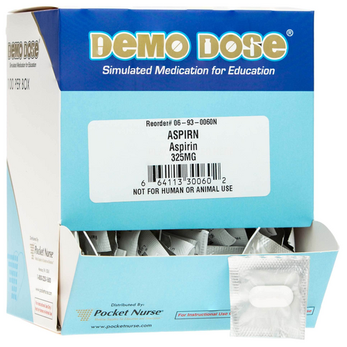 Demo Dose® Aspirn (ASA) (For Training Purposes Only), Therapeutic Classification: NSAID Type: Scored Tablets Dosage: 325 mg