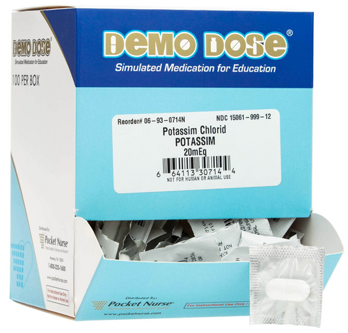 Demo Dose® Potassim Chlorid (K-DOR) 20mEq (For Training Purposes Only), Therapeutic Classification: Potassium Supplement Type: Scored Tablets Dosage: 20 mEq