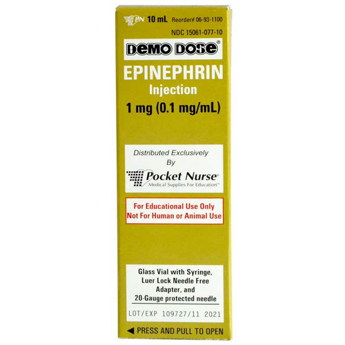 Teach proper administration of this sympathomimetic.
Used to prevent death from anaphylactic shock (severe allergic reaction) or cardiac arrest.