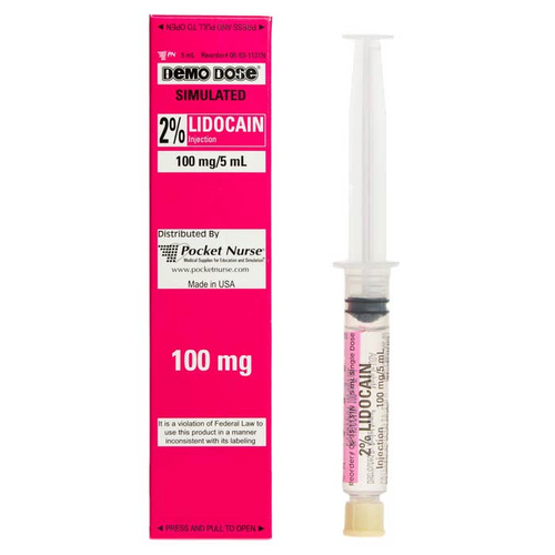Therapeutic Classification: Anesthetic Volume: 5mL Strength: 100mg/5mL, Demo Dose® Lidocain 2% Injection (For Training Purposes Only)
