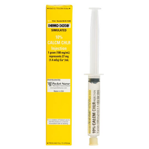 Therapeutic Classification: Calcium Supplement Volume: 10mL Strength: 100mg/mL, Demo Dose® 10% Calcim Chlorid Injection (For Training Purposes Only)