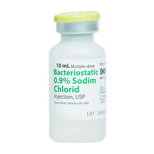 Demo Dose® 0.9% Bacteriostatic Sodim Chlorid, Two Volume Options (For Training Purposes Only), Therapeutic Class: Mineral and Electrolyte Replacement Volume: 10 mL Strength: 0.9% For use as a simulated sterile diluent