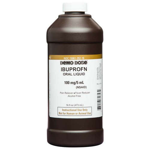 Therapeutic Classification: NSAID Volume: 473 mL Srength: 100 mg/5 mL, Demo Dose® Ibuprofn 100mg/5mL Pint (For Training Purposes Only)