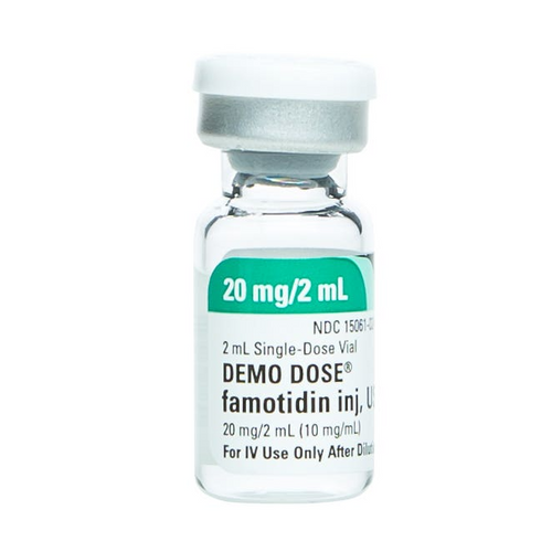 Demo Dose® Famotidin Inj. 20mg/2mL Vial (For Training Purposes Only), Therapeutic Class: Antiulcer Volume: 2 mL Strength: 10 mg/mL