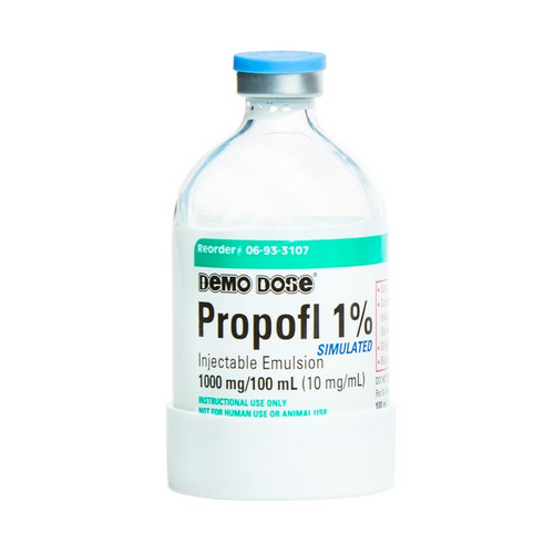 Demo Dose® Propofl Injection Emulsion 1%, Two Volume Options (For Training Purposes Only), Therapeutic class: Hypnotic Strength: 10 mg/mL