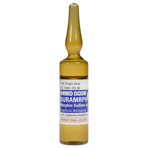 Demo Dose® Morphin Sulfat Injection (Duramrph) 5mg/10mL 10mL (perservative-free) Ampule (For Training Purposes Only), Therapeutic Class: Opioid Analgesic Volume: 10 mL Strength: 0.5 mg/mL