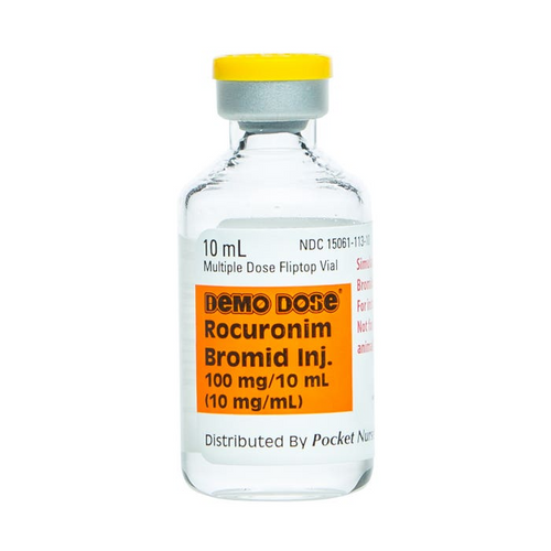 Demo Dose® Rocuronim Bromid (Zemurn) 10 mL 100 mg/10 mL (For Training Purposes Only), Therapeutic Class: Neuromuscular Blocking Agent Volume: 10 mL Strength: 10 mg/mL