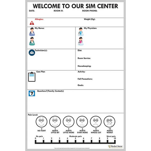 The Pocket Nurse Simulation Communication Whiteboard shows students how to use the written word to improve patient and family communication with hospital staff for better outcomes.