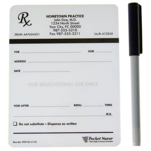 Educators can illustrate prescription orders and have students translate with these re-usable dry-erase cards.

Includes (1) dry erase marker
100/deck