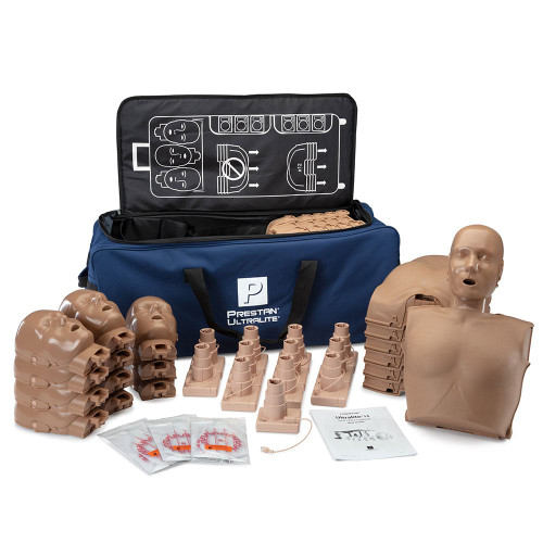 PRESTAN® Ultralite® Manikins Training Manikin with CPR Feedback 12-Pack. The new Ultralite with CPR Feedback incorporates an upgraded compression piston which monitors CPR rate and depth making the New Ultralite Manikins a portable solution that now complies with the AHA and ARC CPR Feedback Requirements. The monitor light shows red when compression rate or depth is out of range and will turn green for good compressions. The PRESTAN Ultralite Manikins weigh less than 4 pounds each and feature the same quality and durability you have come to expect from PRESTAN. Select skin tone by using the dropdown window above. Not made with natural rubber latex. Each CPR Monitor requires two "AA" batteries (not included).