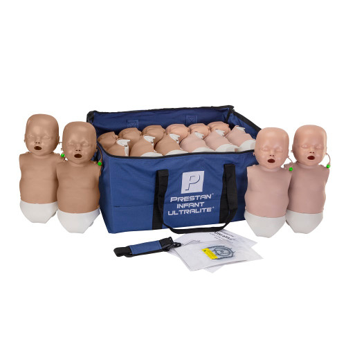 PRESTAN Infant Ultralite® Manikin Diversity Kit 12-Pack. Includes 6 medium skin tone and 6 dark skin tone infant manikins.  The PRESTAN Infant Ultralite® Manikin is their most portable manikin. It is easy to transport and ship, and it is very simple to set up, use, and clean.